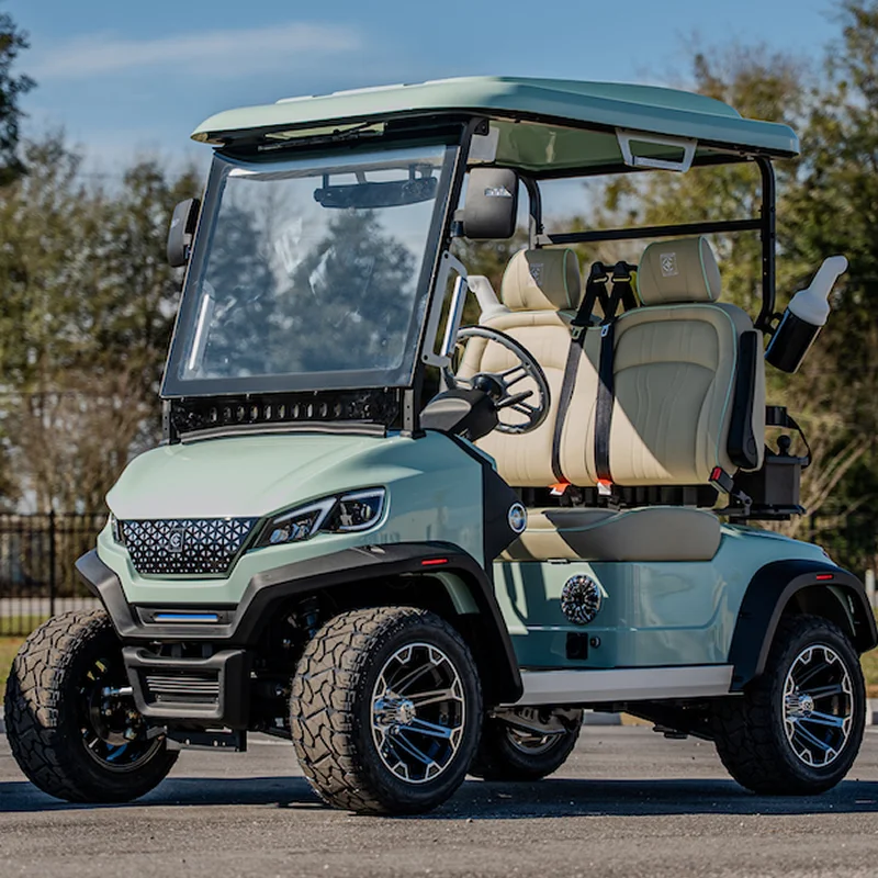 Light blue two-seat golf cart
