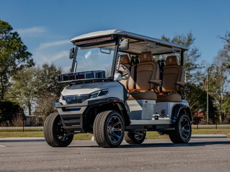 Conquest S40F forward-facing golf cart in white, front angle