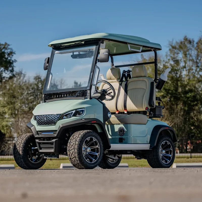 Conquest S20G 2-seater golf cart, front three-quarter view