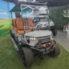 EDGE EV Phantom 6 in Nardo Gray with saddle brown seats, brush guard and LED running boards, front view at the Family Golf Carts Dallas showroom