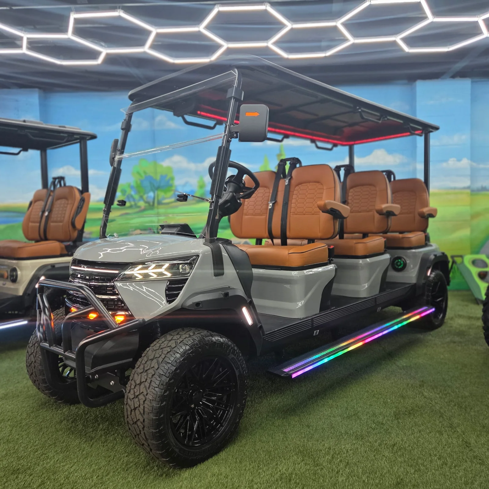 EDGE EV Phantom 6 six-seat lithium golf cart in the Family Golf Carts Dallas showroom